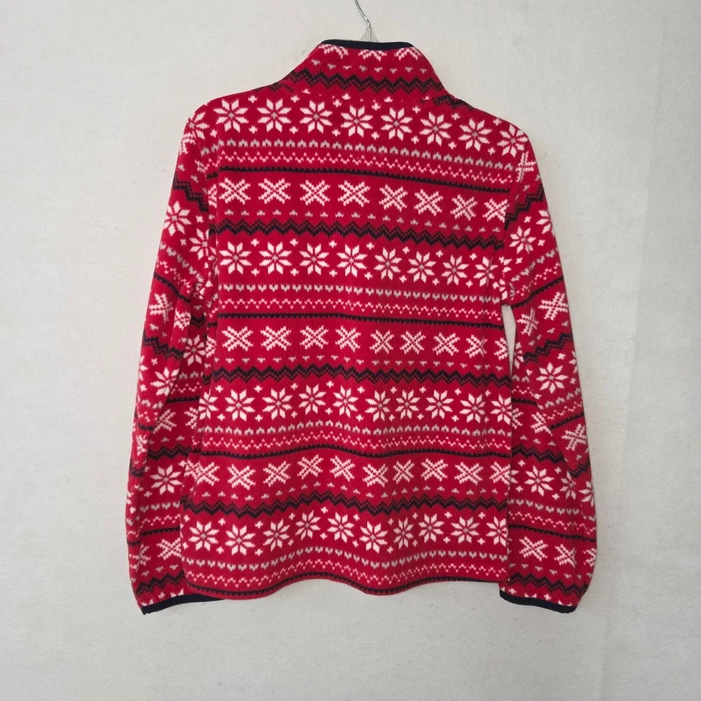 OshKosh B'gosh Fleece Pullover Kids 14 Red White Fair Isle Snowflake Quarter Zip